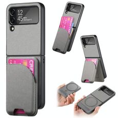 Per Samsung Galaxy Z Flip4 Twill Tessuto Pelle Pelle Carta Borsa Magnetica Posteriore Custodia per Telefono (Grigio)