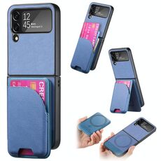 Per Samsung Galaxy Z Flip4 Twill Tessuto Pelle Pelle Carta Borsa Magnetica Posteriore Custodia per Telefono (Blu)
