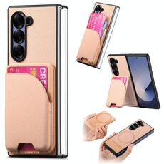 Per Samsung Galaxy Z Fold6 Twill Tessuto Pelle Pelle Carta Borsa Magnetica Posteriore Custodia per Telefono (Rosa)