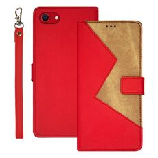 Per iPhone 16e idewei Custodia per telefono in pelle con cuciture bicolore (rosso)