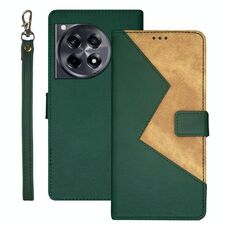 Per OnePlus 12R idewei Custodia per telefono in pelle bicolore con cuciture (verde)