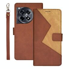 Per OnePlus 12R idewei Custodia per telefono in pelle bicolore con cuciture (marrone)