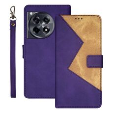 Per OnePlus 12R idewei Custodia per telefono in pelle bicolore con cuciture (viola)