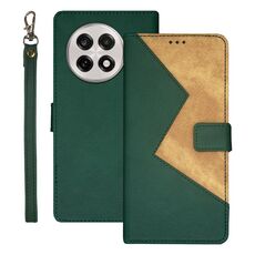 Per OnePlus 13R idewei Custodia per telefono in pelle bicolore con cuciture (verde)