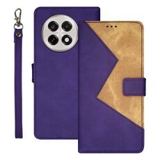 Per OnePlus 13R idewei Custodia per telefono in pelle bicolore con cuciture (viola)