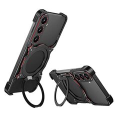 Per Samsung Galaxy S24+ 5G Custodia per telefono in metallo con supporto MagSafe senza bordi e braccio meccanico (nero rosso)