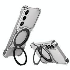 Per Samsung Galaxy S24+ 5G Custodia per telefono in metallo con supporto MagSafe senza bordi e braccio meccanico (grigio argento)