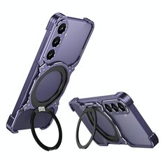 Per Samsung Galaxy S24+ 5G Custodia per telefono in metallo con supporto MagSafe senza bordi e braccio meccanico (viola argento)