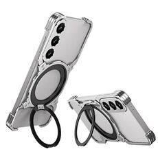 Per Samsung Galaxy S24 5G Custodia per telefono in metallo con supporto MagSafe senza bordi e braccio meccanico (grigio argento)