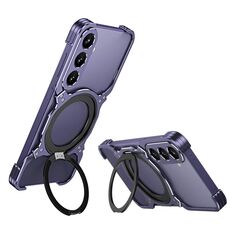 Per Samsung Galaxy S24 5G Custodia per telefono in metallo con supporto MagSafe senza bordi e braccio meccanico (viola argento)