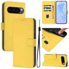 Per Google Pixel 10/10 Pro Custodia in pelle tinta unita con cordino (giallo limone)
