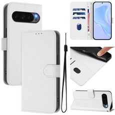 Per Google Pixel 10 Custodia per telefono in pelle tinta unita con cordino Global Skin Feel (bianco)