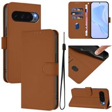 Per Google Pixel 10 Pro XL Custodia in pelle tinta unita con cordino (marrone)