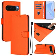 Per Google Pixel 10 Pro XL Custodia in pelle tinta unita con cordino (arancione)