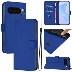 Per Google Pixel 10 Pro XL Custodia in pelle tinta unita con cordino (blu scuro)