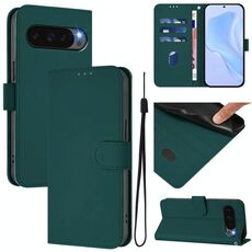 Per Google Pixel 10 Pro XL Custodia in pelle tinta unita con cordino (verde scuro)