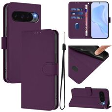 Per Google Pixel 10 Pro XL Custodia in pelle tinta unita con cordino (viola)