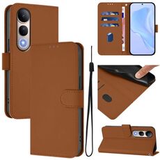 Per vivo V50 Lite 5G Custodia in pelle tinta unita con cordino (marrone)