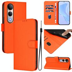 Per vivo V50 Lite 5G Custodia in pelle tinta unita con cordino (arancione)