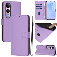 Per vivo V50 Lite 5G Custodia in pelle tinta unita con cordino (viola lavanda)