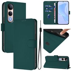 Per vivo V50 Lite 5G Custodia in pelle tinta unita con cordino (verde scuro)