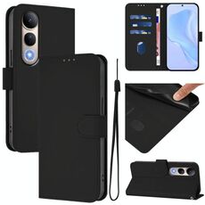 Per vivo V50 Lite 5G Custodia in pelle tinta unita con cordino (nero)