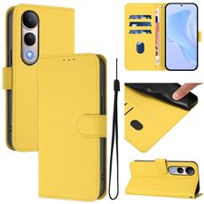 Per vivo V50 Lite 5G Custodia in pelle tinta unita con cordino (giallo limone)