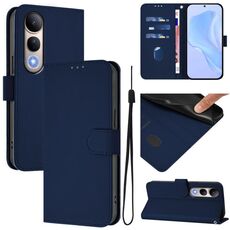 Per vivo V50 Lite 5G Custodia in pelle tinta unita con cordino (blu navy)