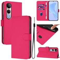 Per vivo V50 Lite 5G Custodia in pelle tinta unita con cordino (rosso rosa)