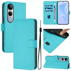Per vivo V50 Lite 5G Custodia in pelle tinta unita con cordino (Lake Blue)
