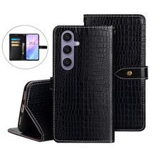 Per Samsung Galaxy S25+ 5G idewei Custodia per telefono in pelle con texture di coccodrillo (nera)