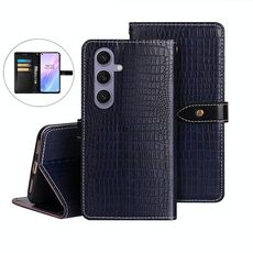 Per Samsung Galaxy S25+ 5G idewei Custodia per telefono in pelle con texture di coccodrillo (blu scuro)