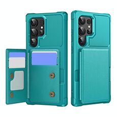 Per Samsung Galaxy S24 Ultra 5G Custodia per telefono in pelle con supporto per carte di credito orizzontale a ribalta (verde ciano)