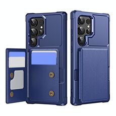 Per Samsung Galaxy S24 Ultra 5G Custodia per telefono in pelle con supporto per carte di credito orizzontale a ribalta (blu scuro)