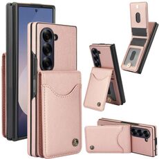 Per Samsung Galaxy Z Fold6 AwQuer AW006-R20 RFID Vertical Flip Card Bag Holder Custodia in pelle per telefono (oro rosa)