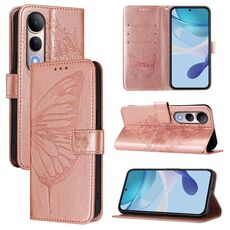 Per vivo V50 Lite 5G Custodia in pelle con motivo a farfalla in rilievo (oro rosa)