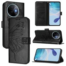 Per vivo Y39 5G Custodia per telefono in pelle con motivo a farfalla in rilievo globale (nero)