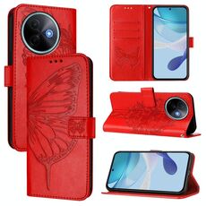 Per vivo Y39 5G Custodia per telefono in pelle con motivo a farfalla in rilievo globale (rosso)
