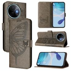 Per vivo Y39 5G Custodia per telefono in pelle con motivo a farfalla in rilievo globale (grigio)