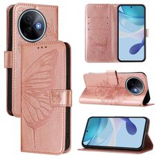 Per vivo Y39 5G Custodia per telefono in pelle con motivo a farfalla in rilievo globale (oro rosa)