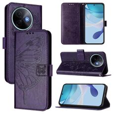 Per vivo Y39 5G Custodia per telefono in pelle con motivo a farfalla in rilievo globale (viola scuro)