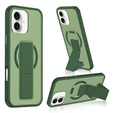 Per iPhone 16 Custodia per telefono con cinturino in pelle opaca MagSafe (verde scuro)