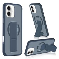 Per iPhone 16 Custodia per telefono con cinturino in pelle opaca MagSafe (blu scuro)