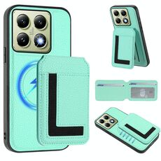 Per Xiaomi 14T Pro CX01 Custodia per telefono con porta carte magnetico Magsafe staccabile (verde menta)