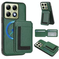 Per Xiaomi 14T Pro CX01 Custodia per telefono con porta carte magnetico Magsafe staccabile (verde pavone)