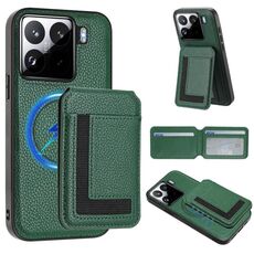 Per Xiaomi 15 Pro CX01 Custodia per telefono con porta carte magnetico Magsafe staccabile (verde pavone)