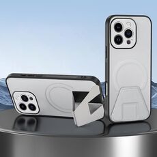 Per iPhone 16 Pro Max Custodia per telefono integrata con supporto invisibile magnetico MagSafe con texture in pelle di pecora (bianco)