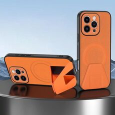 Per iPhone 16 Pro Max Custodia per telefono integrata con supporto invisibile magnetico MagSafe con texture in pelle di pecora (arancione)