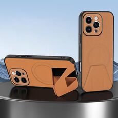 Per iPhone 16 Pro Max Custodia per telefono integrata con supporto magnetico invisibile MagSafe con texture in pelle di pecora (marrone)