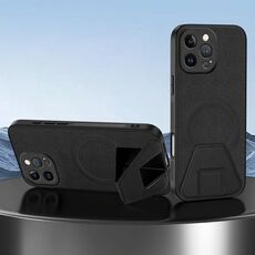 Per iPhone 15 Pro Max Custodia per telefono integrata con supporto invisibile magnetico MagSafe con texture in pelle di pecora (nero)